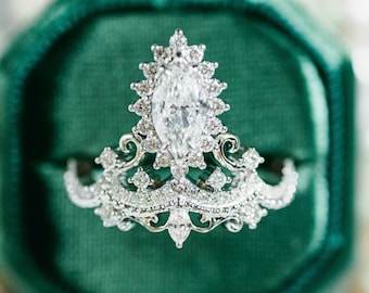Versailles Diamond or Moissanite Engagement Ring, Le Chateau Marquise Diamond Ring, Vintage Victorian Royal Wedding, 14K 18K Gold Platinum