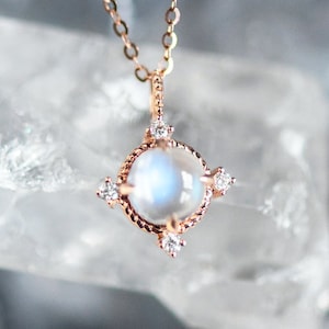 Stella Moonstone Necklace, Aura of Galaxy Moon and Star Necklace, To the Moon and Back, Celestial Wedding, Moon of My Life,Diamond Moonstone