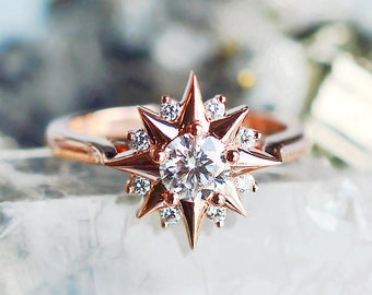 18k Pink Gold Small Sun,18k Pink Gold Small Moon & 18k Pink Gold Tiny 5  Point Star