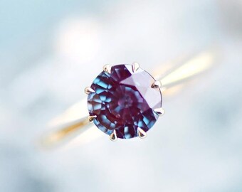 Victoria Crown Alexandrite Engagement Ring, Diamond Solitaire Ring, Vintage Alexandrite Bridal Set, Rose Gold, 14K 18K Gold, Platinum