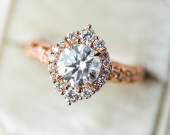 Ophelia Moissanite or Diamond Engagement Ring, Rococo Opulence Moissanite Ring, Vintage Victorian Engagement Ring, 14K 18K Gold, Platinum
