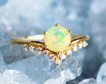 Diane Opal Engagement Ring, Galaxy Opal Ring, Moonwake Opal Ring, Celestial Galaxy Wedding, Rose Gold Yellow Gold White Gold Platinum Opal
