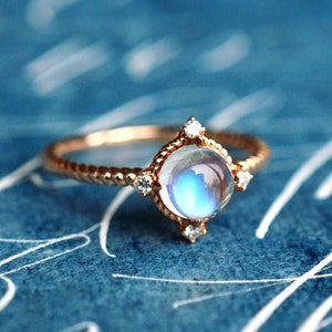 Stella Moonstone Engagement Ring, Aura of Galaxy Moonstone Ring, To the Moon and Back, Celestial Wedding, Moon of My Life, Diamond Moonstone