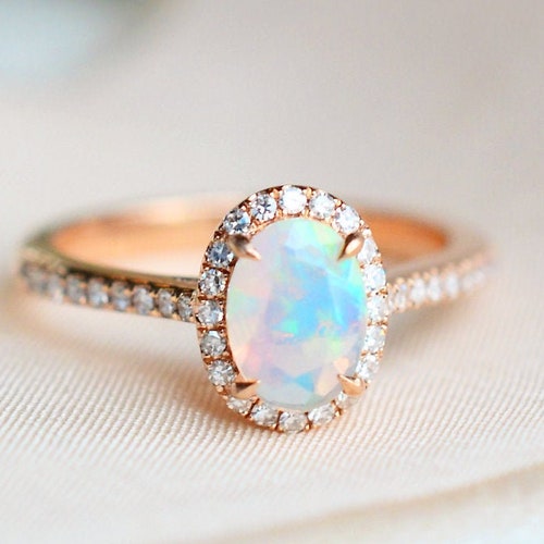 Opal Engagement Ring Rose Gold Diamond Engagement Ring - Etsy