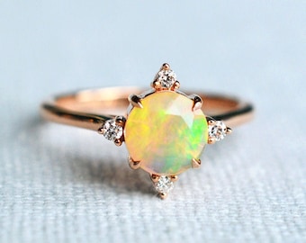 Polaris North Star Ring in Opal, Natural Fire Opal Engagement Ring, Galaxy Constellation Ring, Celestial Wedding,14K 18K Gold Platinum