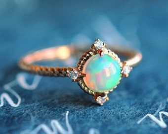 Stella Australian Opal Engagement Ring, Aura of Galaxy Opal Ring, Moon and Star Celestial Wedding, 14k 18K Rose Yellow White Gold Platinum