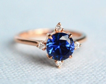 Polaris North Star Ring in Blue Sapphire, Lab Blue Sapphire Wedding Ring, Galaxy Constellation Ring, Celestial Wedding,14K 18K Gold Platinum
