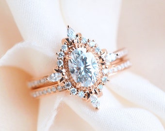 Alessandra Moissanite Engagement Ring, Art Deco Oval Moissanite Ring, Vintage Oval Engagement Ring, in 14K Gold, 18K Gold,  Platinum, R1006