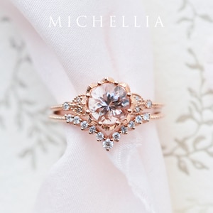 Evanthe Morganite Engagement Ring, Vintage Floral Morganite Ring, Rose Gold Floral Engagement Ring, Nature Inspired Leaf Morganite Ring image 10