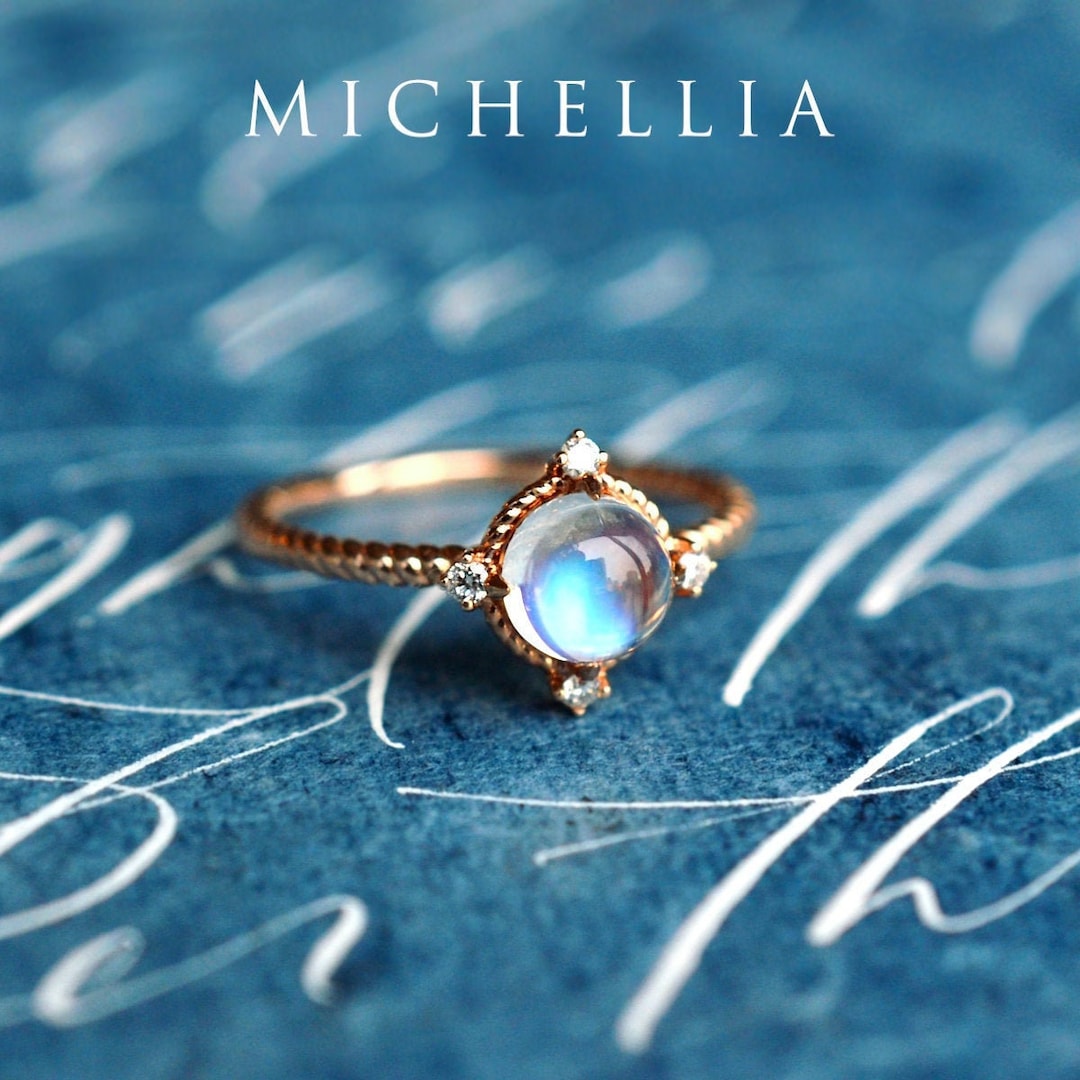 Stella Moonstone Engagement Ring Aura of Galaxy Moonstone Ring