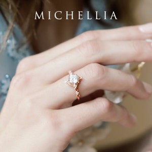 Annalise Moissanite Engagement Ring, Victorian Vintage Cocktail Ring, Art Deco Diamond Ring, 14K 18K White Yellow Rose Gold, Platinum image 3