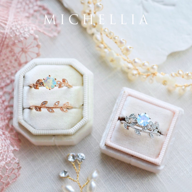 Dahlia Moissanite Engagement Ring, Petite Floral Moissanite Ring, Floral Leaf Promise Ring, Rose Gold Leaf Ring, Rose Gold Moissanite Ring image 10