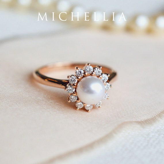 Rose gold 2024 pearl engagement rings