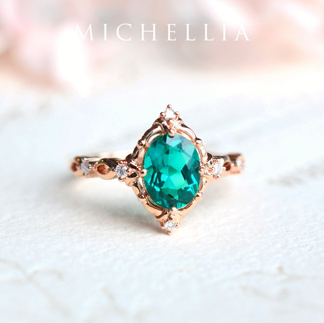 Anastasia Emerald Engagement Ring Victorian Oval Emerald - Etsy