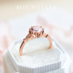 Evanthe Morganite Engagement Ring, Vintage Floral Morganite Ring, Rose Gold Floral Engagement Ring, Nature Inspired Leaf Morganite Ring image 6