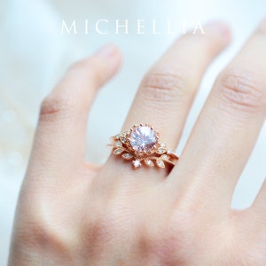 Evanthe Morganite Engagement Ring, Vintage Floral Morganite Ring, Rose Gold Floral Engagement Ring, Nature Inspired Leaf Morganite Ring image 8