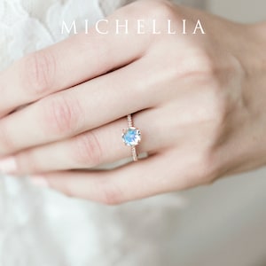 Celia Moonstone Engagement Ring, 4-prong Solitaire Eternity Diamond Ring, Moonstone Bridal Wedding Set, 14K 18K Gold Platinum, R4004 image 4