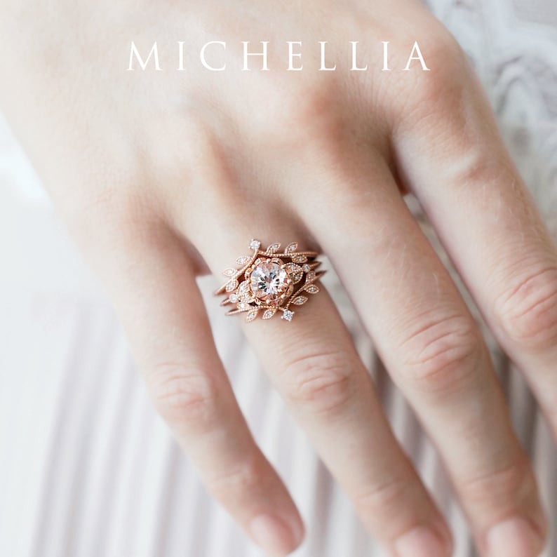 Evanthe Morganite Engagement Ring, Vintage Floral Morganite Ring, Rose Gold Floral Engagement Ring, Nature Inspired Leaf Morganite Ring image 9