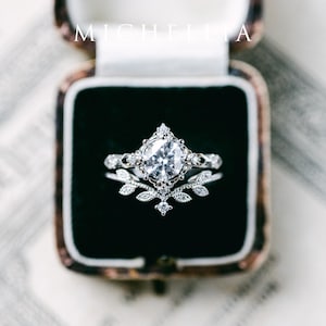 Annalise Moissanite Engagement Ring, Victorian Vintage Cocktail Ring, Art Deco Diamond Ring, 14K 18K White Yellow Rose Gold, Platinum image 4