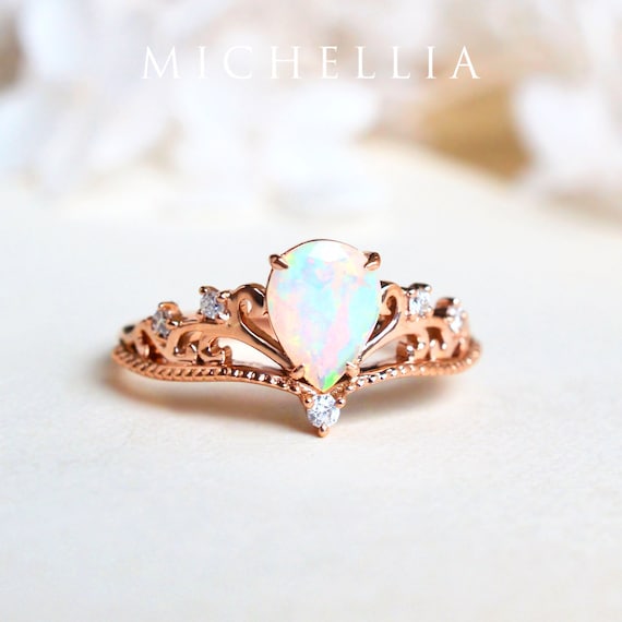 14k Gold 8mm Round Australian Opal Crown Ring 14k Gold 8mm Round Australian Opal Crown Ring