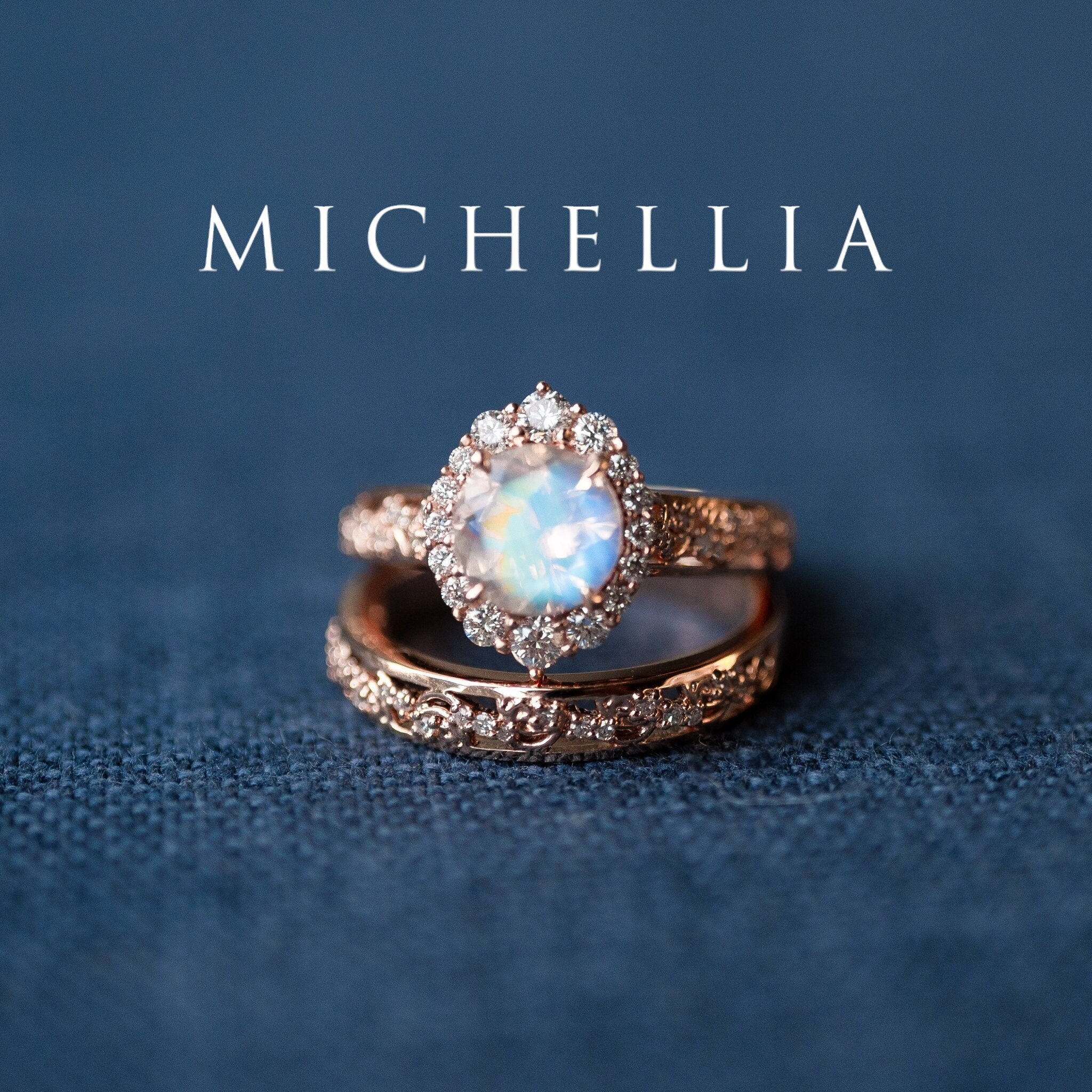 Ophelia Moonstone Engagement Ring Bridal Set Rococo Opulence