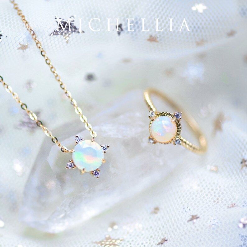 Stella Australian Opal Engagement Ring, Aura of Galaxy Opal Ring, Moon and Star Celestial Wedding, 14k 18K Rose Yellow White Gold Platinum image 9