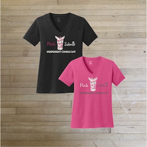 GLITTER! Pink Zebra Independent Consultant Full Size glitter Logo Ladies V-neck T-Shirt