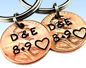 Anniversary penny keychain, lucky penny, penny keychain, anniversary keychain, husband gift, wife gift, wedding keychain, affordable gift