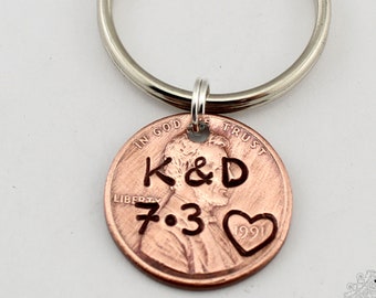 Anniversary Penny Keychain, Custom Anniversary Gift, Anniversary Keychain, Valentines Day Gift, Penny Keychain, Personalized Keychain, Gift