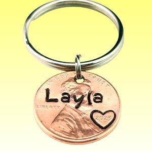 Custom Stamped Penny Keychain • Personalized Lucky Gift for Daughter Son • Granddaughter Grandson Keepsake • Mom Dad Valentines Day Gift
