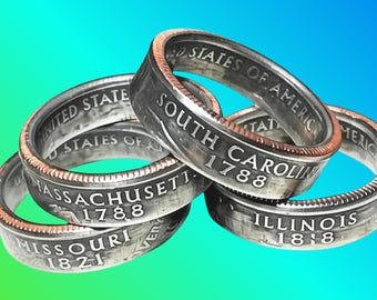 State Quarter Ring • Custom Coin Ring • Handmade United States Jewelry State Quarter Coin Ring • US State Ring • Personalized Coin Jewelry