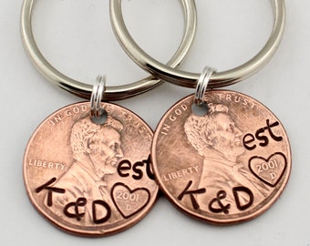 Custom Anniversary Penny Keychain, Boyfriend Gift, Girlfriend Gift, Gift For Him, Gift For Her, Anniversary Keychain, Groom, Bride, Wedding