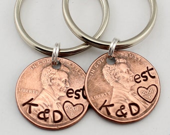 Custom Matching Penny Keychains, Customized penny, 1st anniversary, couples gift, anniversary gift, boyfriend gift, husband gift,Lucky Penny
