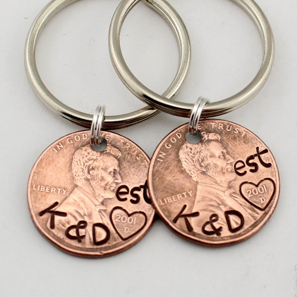 Custom Matching Penny Keychains, Customized penny, 1st anniversary, couples gift, anniversary gift, boyfriend gift, husband gift,Lucky Penny