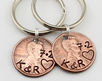 Personalized Anniversary Keychain, Penny Keychain, Valentines Day Gift, Husband Gift, Penny Keychain, Custom Keychain, Lucky Penny, Keychain