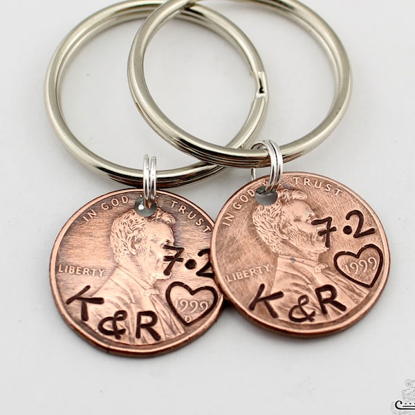 Personalized Anniversary Keychain, Penny Keychain, Valentines Day Gift, Husband Gift, Penny Keychain, Custom Keychain, Lucky Penny, Keychain