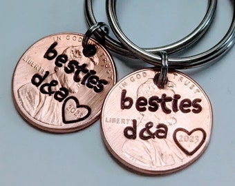 Besties penny keychain with initials, bff keychain, best friends forever, good luck charm, besties forever, keychain, penny keychain, custom