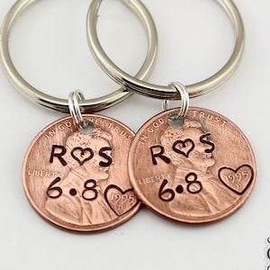 Custom Penny Keychain, Penny Keychain, Lucky Penny, Anniversary Penny, Heart Penny, Valentines Day Gift, Personalized Penny, Keychain, Penny image 1