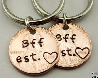 BFF Est. Custom Penny Keychain, BFF Keychain, BFF Gift, Best Friends Forever, Custom Keychain, Penny Keychain,Best Friend Gift, Friend Gift