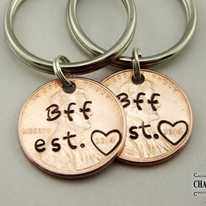 BFF Est. Custom Penny Keychain, BFF Keychain, BFF Gift, Best Friends Forever, Custom Keychain, Penny Keychain,Best Friend Gift, Friend Gift image 1