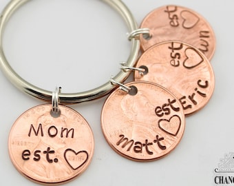 Mom Est. Penny Keychain, Child Keychain, Mom Keychain, Mom Keychain, Mothers Day Gift, Penny Keychain, Custom Gift, Personalized Gift