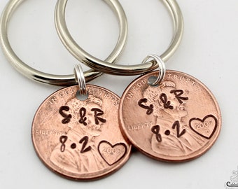 Anniversary Penny Keychain, Unique Gift, Valentines Day Gift, Penny Keychain, Lucky Penny, Personalized Penny Keychain, Custom Gift