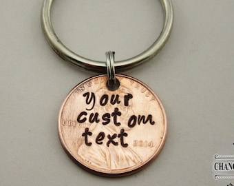 Your Custom Text Penny Keychain, Penny Keychain, Anniversary Keychain, Lucky Penny Keychain, Custom Keychain, Personalized Gift, Custom Gift