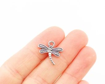 8 Dragonfly Charms Antique Silver Tone-2423