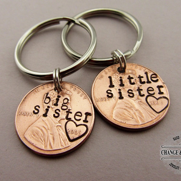 Big Sister Little Sister Penny Keychain set, Sister keychain, Keychain Set, Lucky Penny, Custom Keychain, Gift for Sister, Personalized Gift
