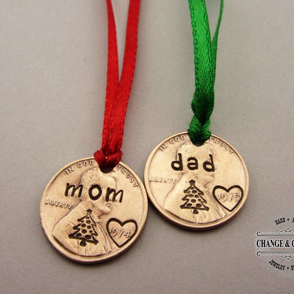 Mom Penny Ornament, Dad Ornament, Mom Ornament, Gift Tag, Christmas Tags, Christmas Gift, Stocking Stuffer, Custom Gift, Ornament, Christmas