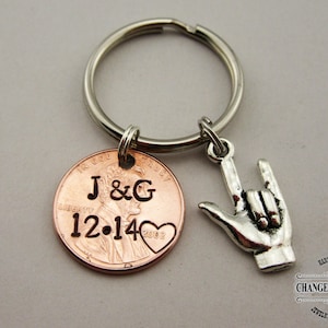 Anniversary I Love You Hand Penny Keychain, I Love You Keychain, Sign Language, I Love You Sign Language, Penny Keychain, Custom Gift