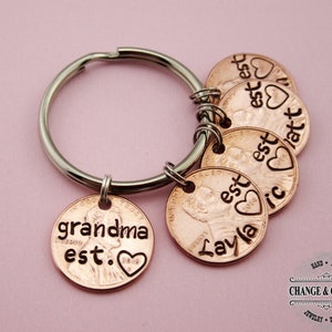 Grandma Est. Penny Keychain, Grandchildren, Grandma Keychain, Penny Keychain, Custom Gift, Personalized, Grandchild, Gift for Grandma, Gift