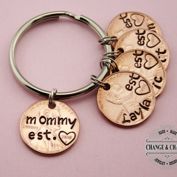 Mommy Est. Penny Keychain, Grandchildren, Mommy Keychain, Mom Keychain, Mothers Day Gift, Penny Keychain, Custom Gift, Personalized Gift