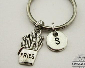 Fries Keychain,  BFF Keychain, Friend Gift, Fries Charm, Fries, Silver, Charm Keychain, Custom Keychain, Initial Charm, Monogram, Gift